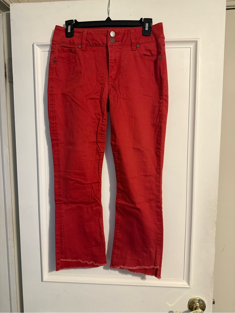 Cabi Red Hi Low Crop Jeans